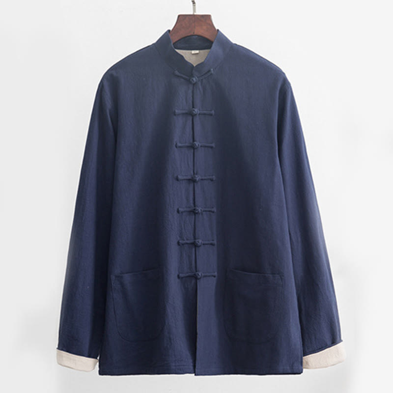 Buddha Stones 2Pcs Zen Tang Suit Men's Linen Frog-Button Long Sleeve Shirt Pants Set - image 24