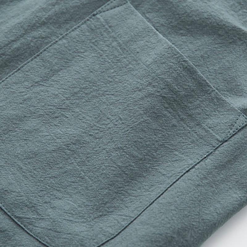 Buddha Stones 2Pcs Zen Tang Suit Men's Linen Frog-Button Long Sleeve Shirt Pants Set - image 9