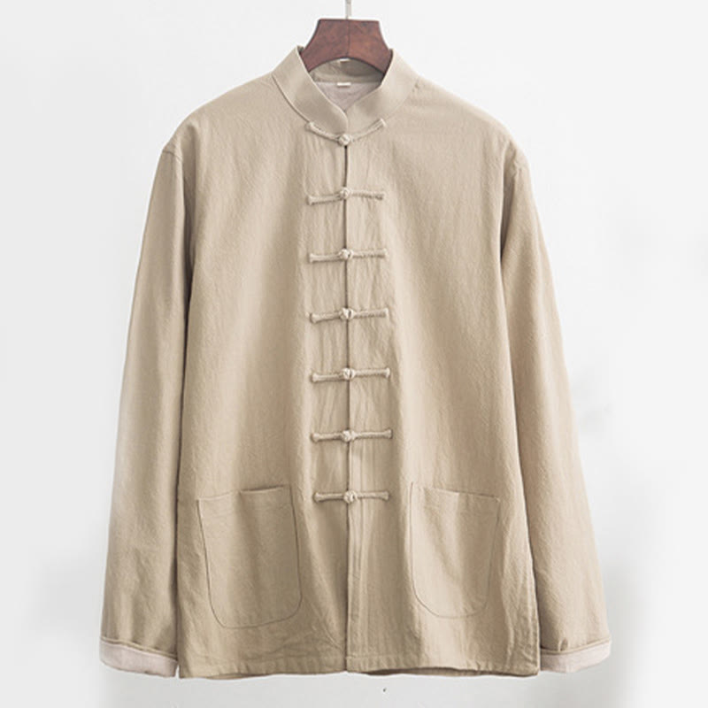 Buddha Stones 2Pcs Zen Tang Suit Men's Linen Frog-Button Long Sleeve Shirt Pants Set - image 21