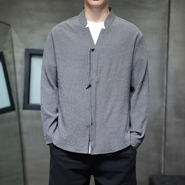 Buddha Stones Fall Solid Color Men's Button Long Sleeve Shirt Clothing - Gray - US/UK/AU46，EU56 (5XL) - image 0