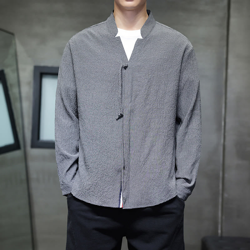 Buddha Stones Fall Solid Color Men's Button Long Sleeve Shirt Clothing - Gray - US/UK/AU46，EU56 (5XL) - image 0