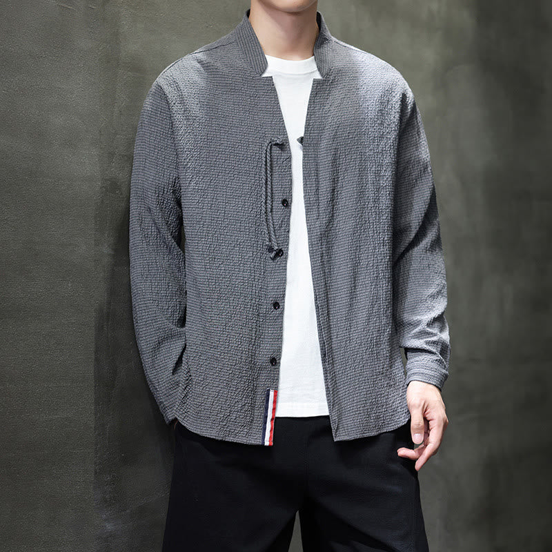 Buddha Stones Fall Solid Color Men's Button Long Sleeve Shirt Clothing - image 1