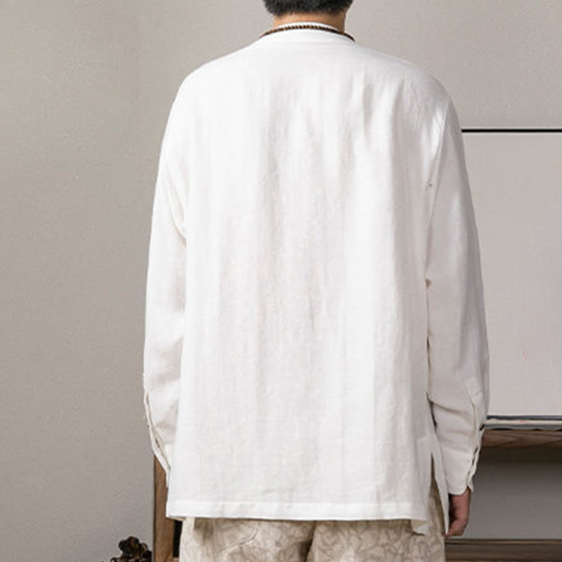 Buddha Stones V-Neck Men's Linen Long Sleeve Shirt Zen Clothing - image 4