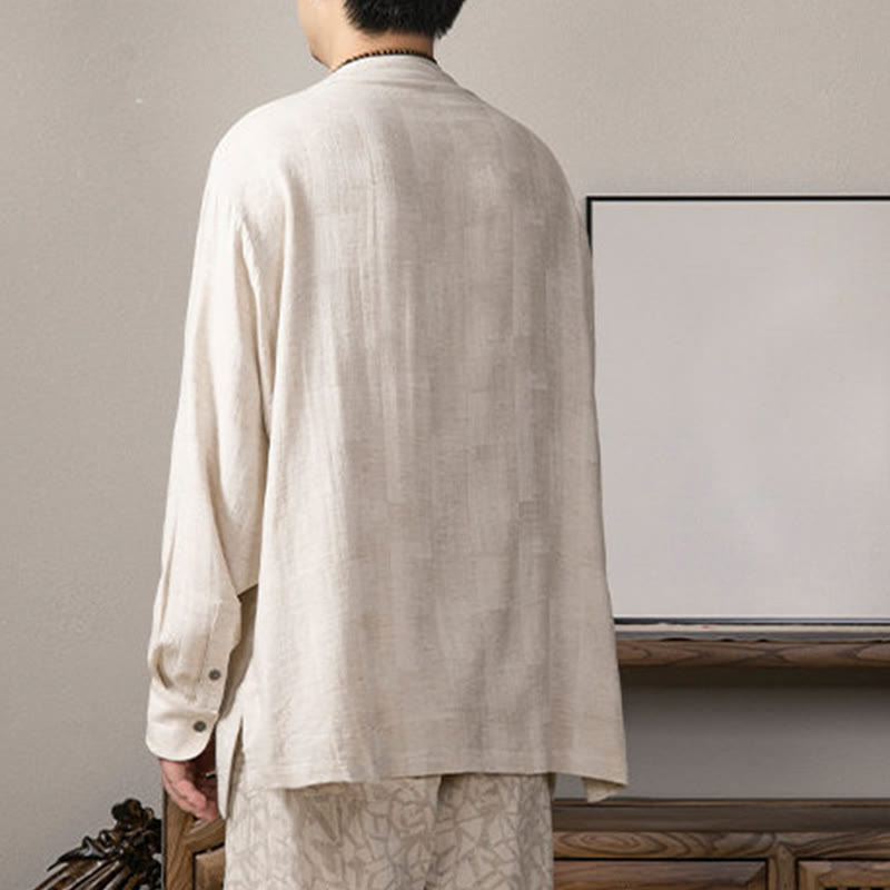 Buddha Stones V-Neck Men's Linen Long Sleeve Shirt Zen Clothing - image 13