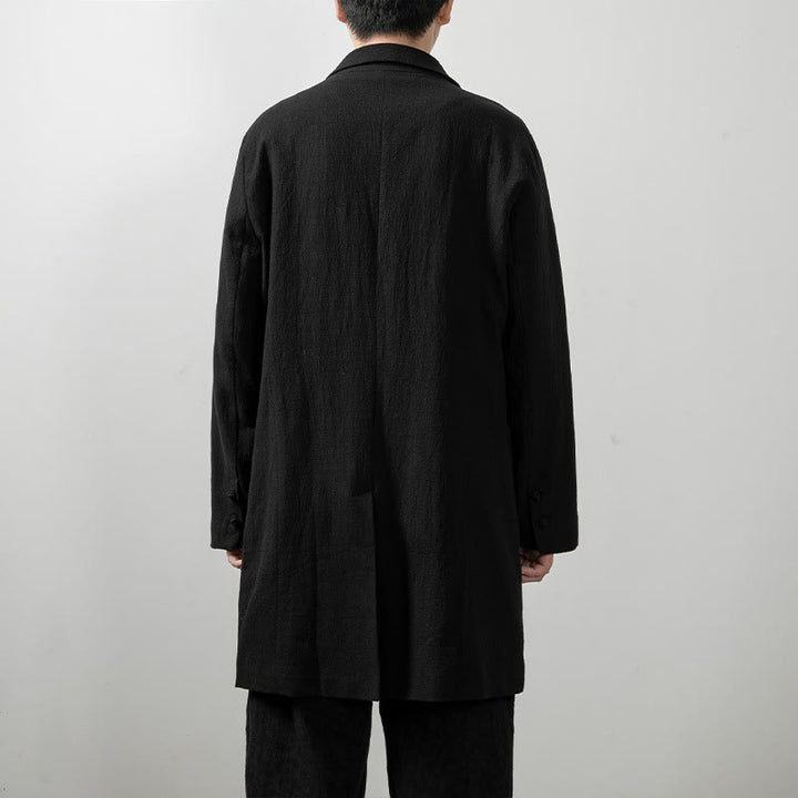 Buddha Stones Fall Simple Cotton Men's Long Sleeve Mid-length Coat Clothing - image 4