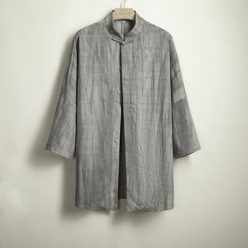 Buddha Stones Casual Gray Men's Frog-Button Shirt Zen Clothing