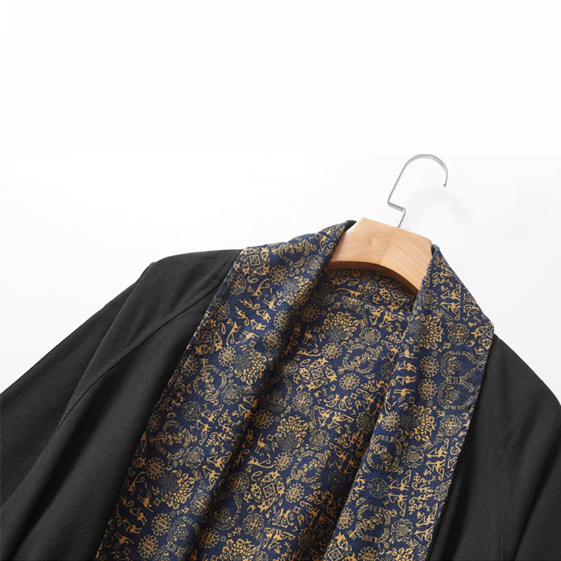 Buddha Stones Fall Men's Cotton Mid-length Coat Double-sided Jacket - image 10