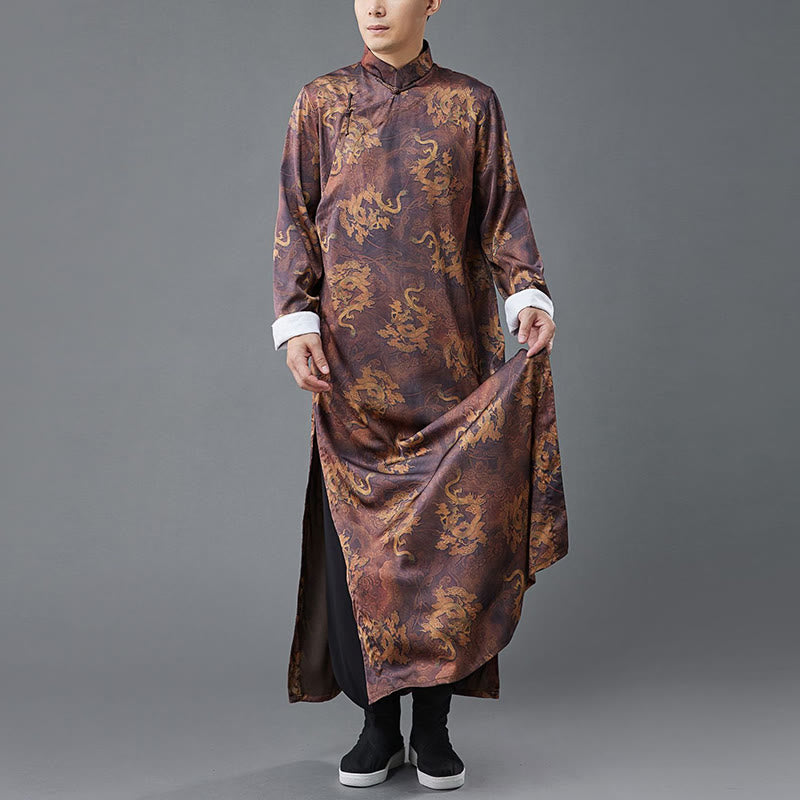 Buddha Stones Vintage Chinese Frog-Button Tang Suit Men's Dragon Cotton Robe