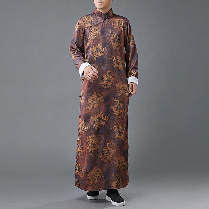Buddha Stones Vintage Chinese Frog-Button Tang Suit Men's Dragon Cotton Robe - image 2
