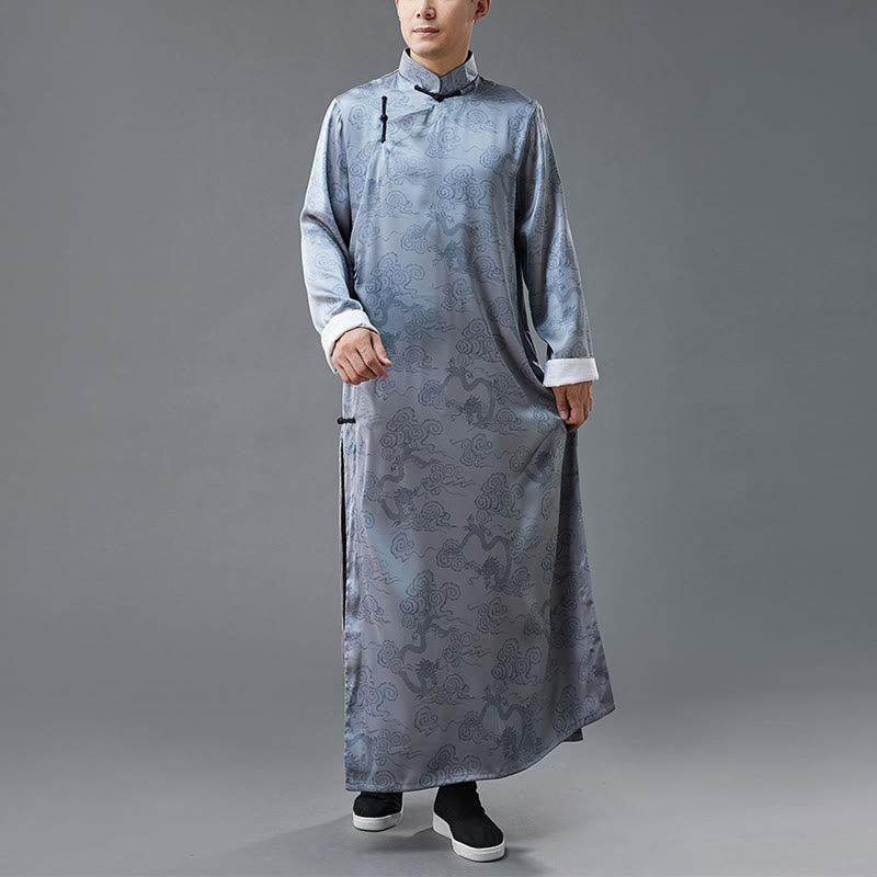 Buddha Stones Vintage Chinese Frog-Button Tang Suit Men's Dragon Cotton Robe