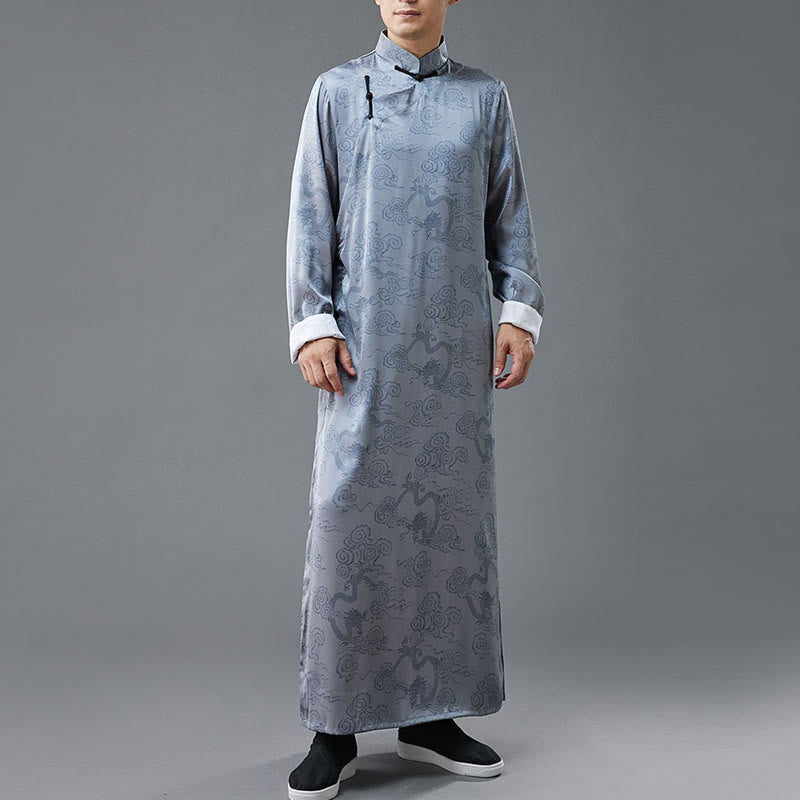 Buddha Stones Vintage Chinese Frog-Button Tang Suit Men's Dragon Cotton Robe - LightSteelBlue - US/UK/AU38，EU48 (XL) - image 6
