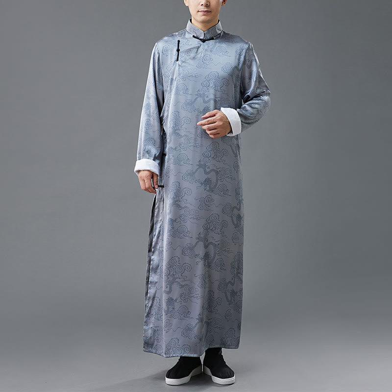 Buddha Stones Vintage Chinese Frog-Button Tang Suit Men's Dragon Cotton Robe