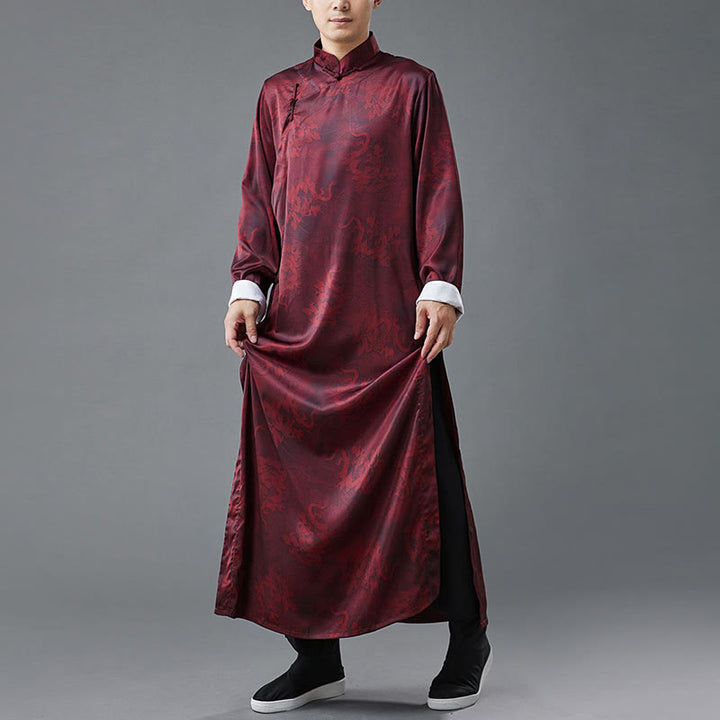 Buddha Stones Vintage Chinese Frog-Button Tang Suit Men's Dragon Cotton Robe - image 15