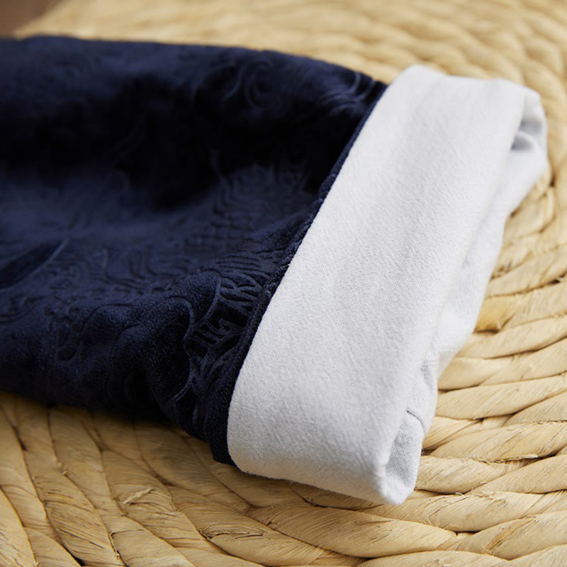 Buddha Stones Vintage Fall Winter Chinese Frog-Button Tang Suit Men's Dragon Jacquard Robe With Pockets - image 12