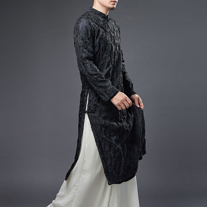 Buddha Stones Fall Chinese Frog-Button Rose Peony Cotton Men's Tang Suit Robe