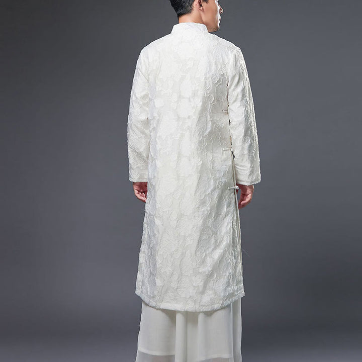 Buddha Stones Fall Chinese Frog-Button Rose Peony Cotton Men's Tang Suit Robe