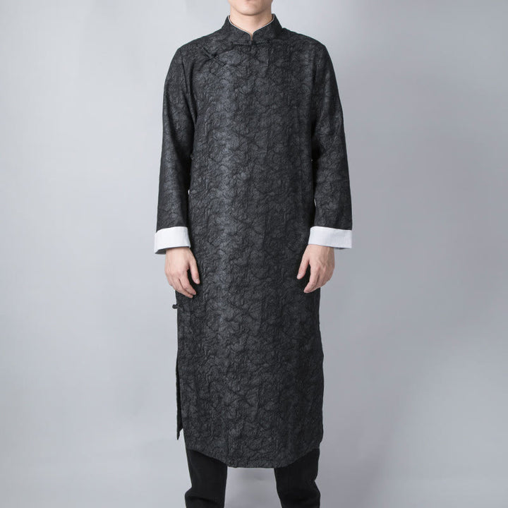 Buddha Stones Fall Chinese Frog-Button Cotton Jacquard Texture Men's Tang Suit Robe