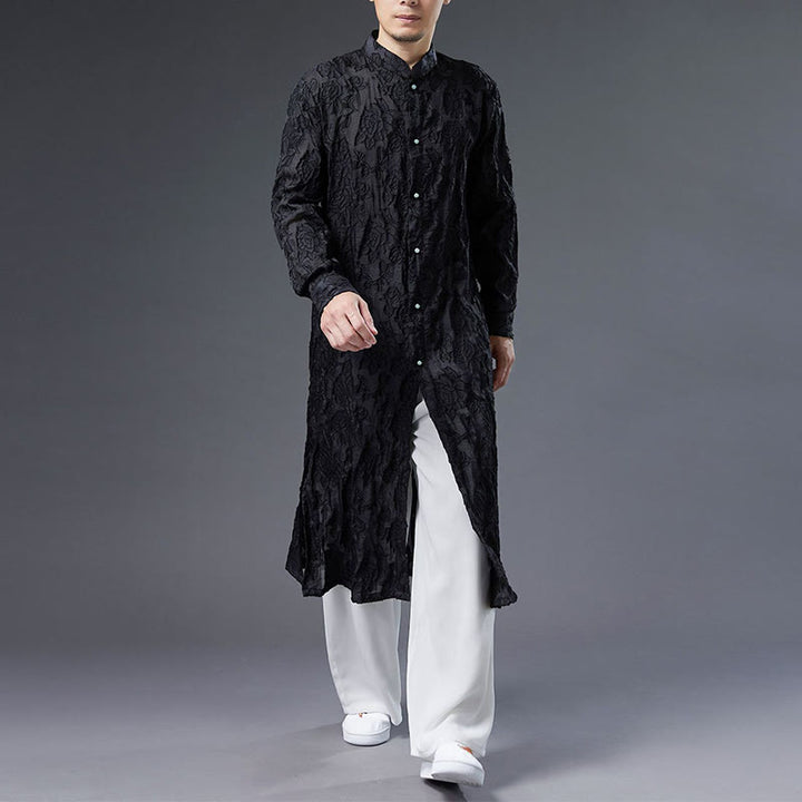 Buddha Stones Fall Peony Flowers Button Down Cotton Coat Men's Tang Suit Robe