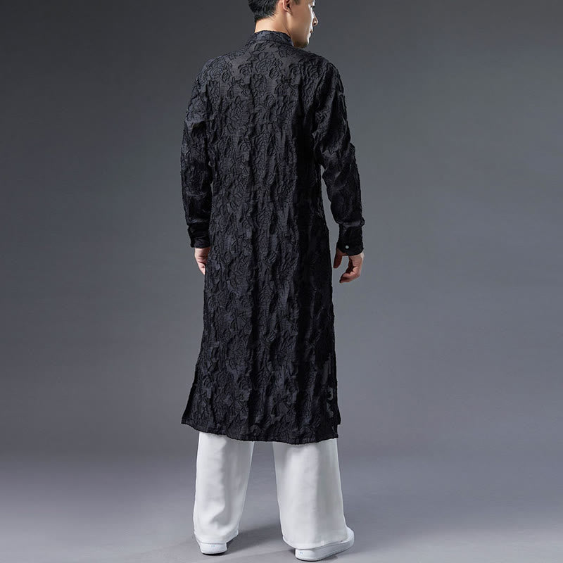 Buddha Stones Fall Peony Flowers Button Down Cotton Coat Men's Tang Suit Robe