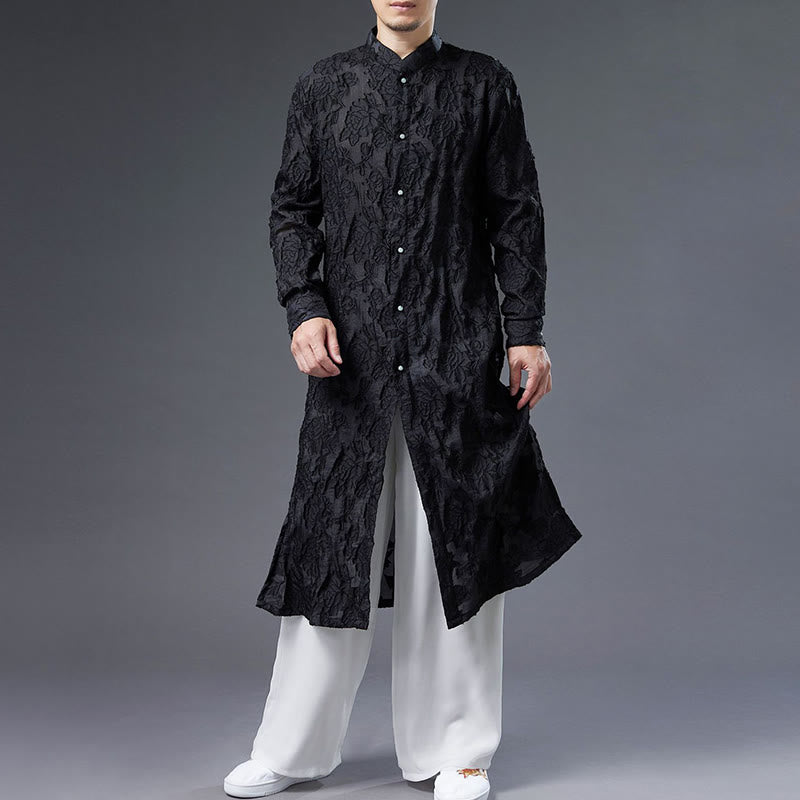 Buddha Stones Fall Peony Flowers Button Down Cotton Coat Men's Tang Suit Robe