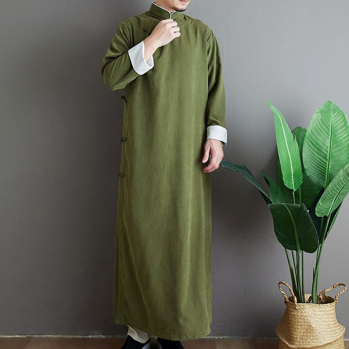 Buddha Stones Fall Solid Color Chinese Frog-Button Men's Tang Suit Robe - image 2