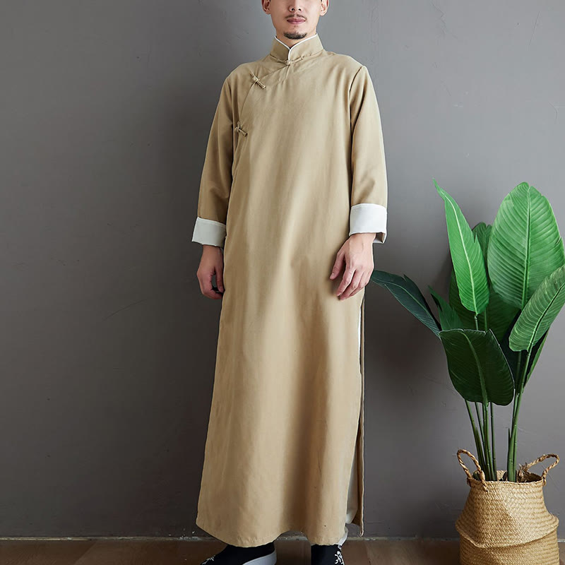 Buddha Stones Fall Solid Color Chinese Frog-Button Men's Tang Suit Robe - Moccasin - US/UK/AU38，EU48 (XL) - image 9