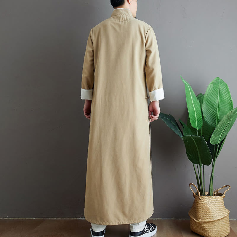 Buddha Stones Fall Solid Color Chinese Frog-Button Cotton Men's Tang Suit Robe - image 12