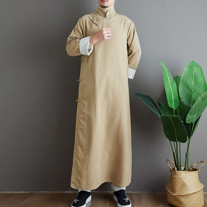 Buddha Stones Fall Solid Color Chinese Frog-Button Men's Tang Suit Robe - image 13