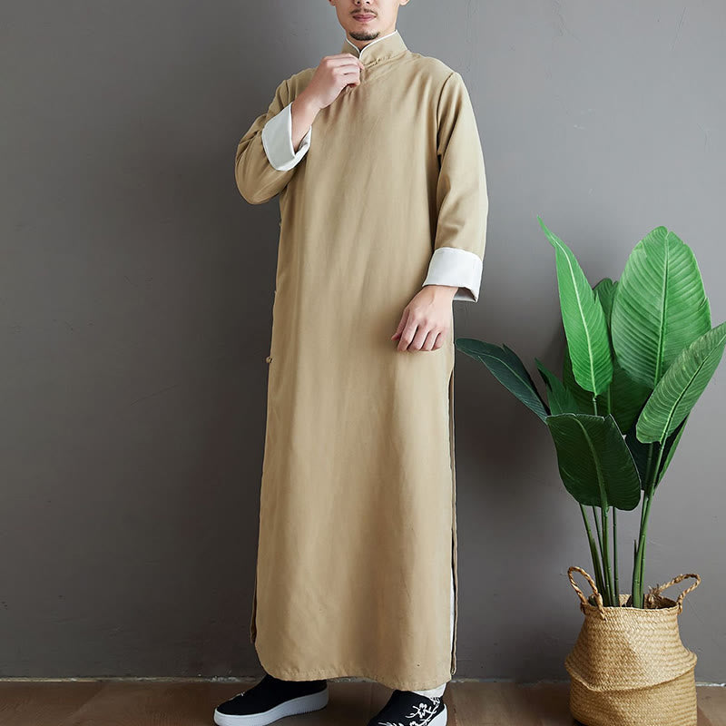 Buddha Stones Fall Solid Color Chinese Frog-Button Men's Tang Suit Robe - image 11