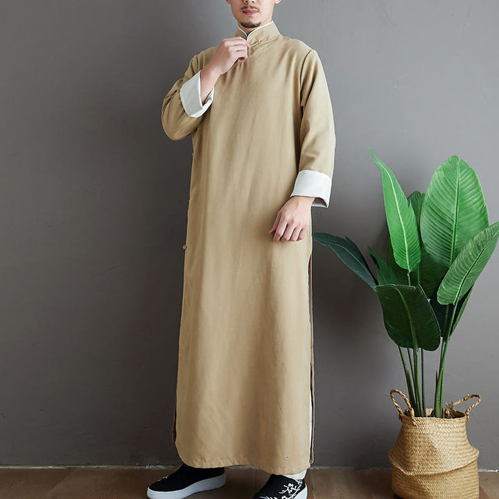 Buddha Stones Fall Solid Color Chinese Frog-Button Men's Tang Suit Robe - image 11
