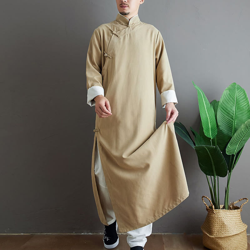 Buddha Stones Fall Solid Color Chinese Frog-Button Men's Tang Suit Robe - image 14
