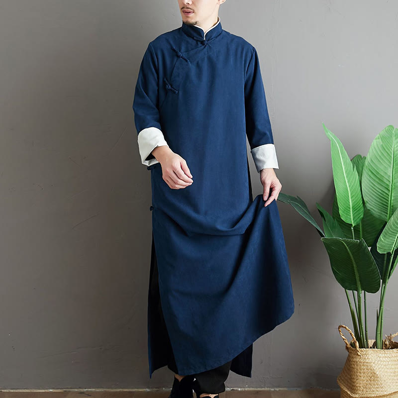 Buddha Stones Fall Solid Color Chinese Frog-Button Men's Tang Suit Robe - image 27