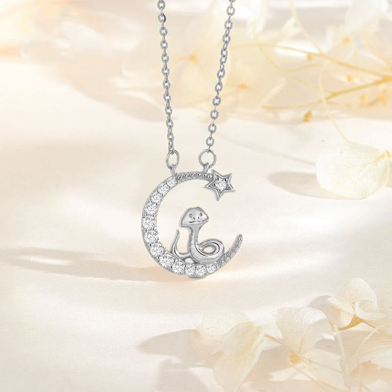 Buddha Stones 925 Sterling Silver Moon Snake Year Of The Snake Blessing Necklace Pendant