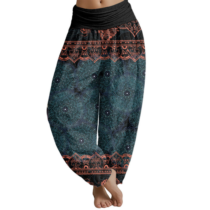 Buddha Stones Elegant Mandala Flowers Design Women's Elastic Waist Harem Pants