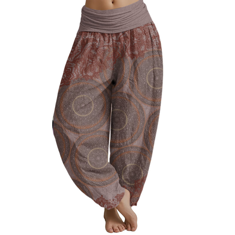 Buddha Stones Casual Flowers Compass Design Women's Elastic Waist Harem Pants