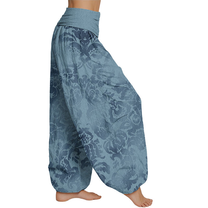 Buddha Stones Casual Flower Leaves Design Women's Elastic Waist Harem Pants