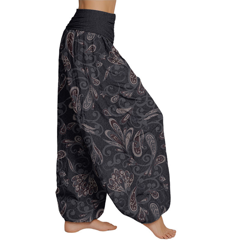 Buddha Stones Casual Flower Petals Design Women's Elastic Waist Harem Pants