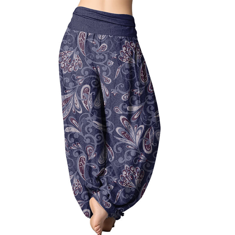 Buddha Stones Casual Flower Petals Design Women's Elastic Waist Harem Pants