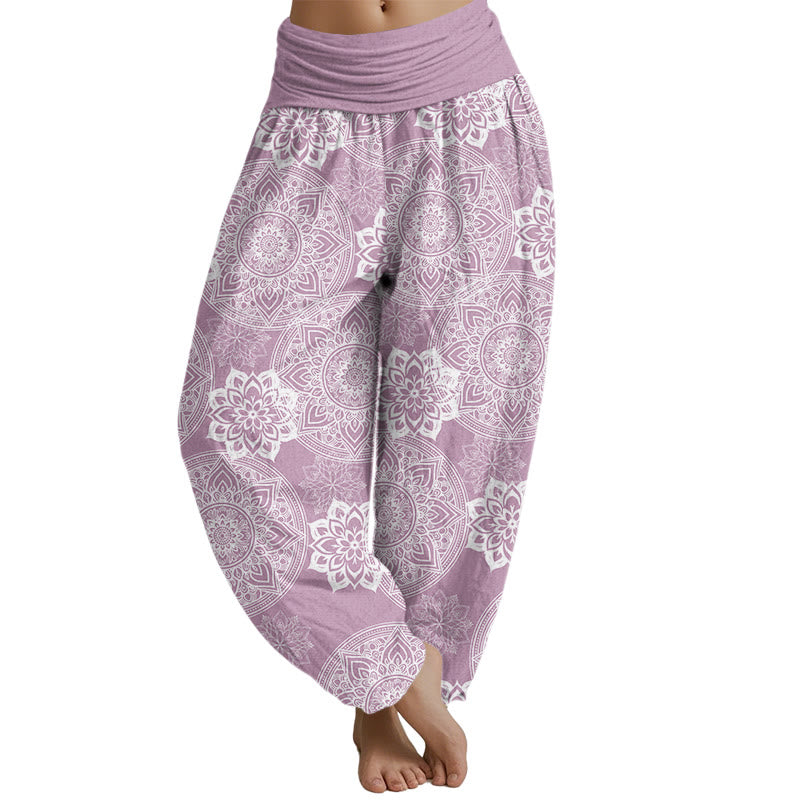 Buddha Stones Casual Round Mandala Flower Design Women's Elastic Waist Harem Pants