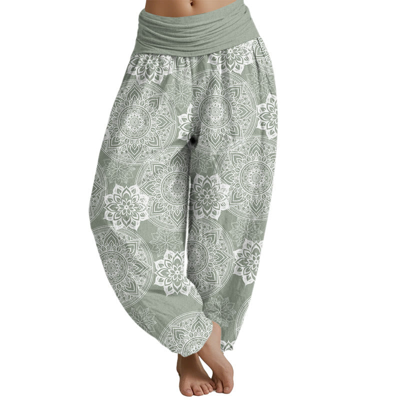 Buddha Stones Casual Round Mandala Flower Design Women's Elastic Waist Harem Pants