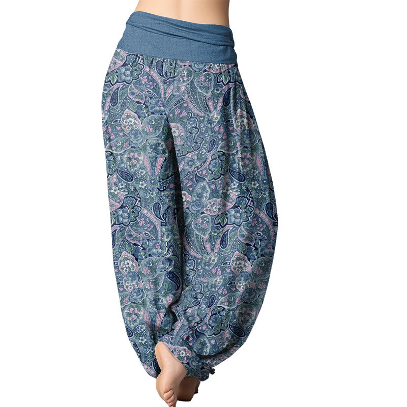 Buddha Stones Casual Cashew Flower Design Women's Elastic Waist Harem Pants