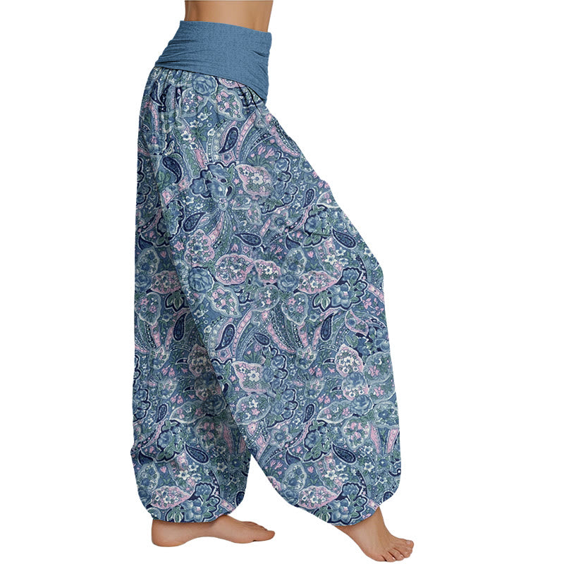 Buddha Stones Casual Cashew Flower Design Women's Elastic Waist Harem Pants