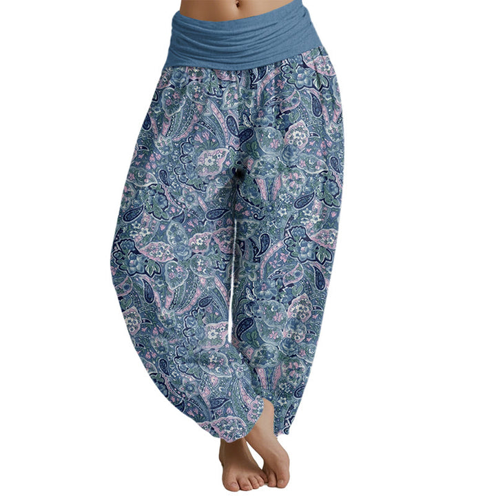 Buddha Stones Casual Cashew Flower Design Women's Elastic Waist Harem Pants