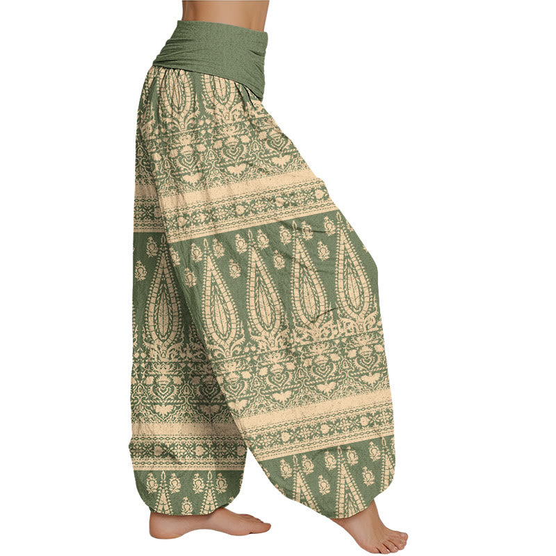 Buddha Stones Casual Feather Stripes Design Women's Elastic Waist Harem Pants