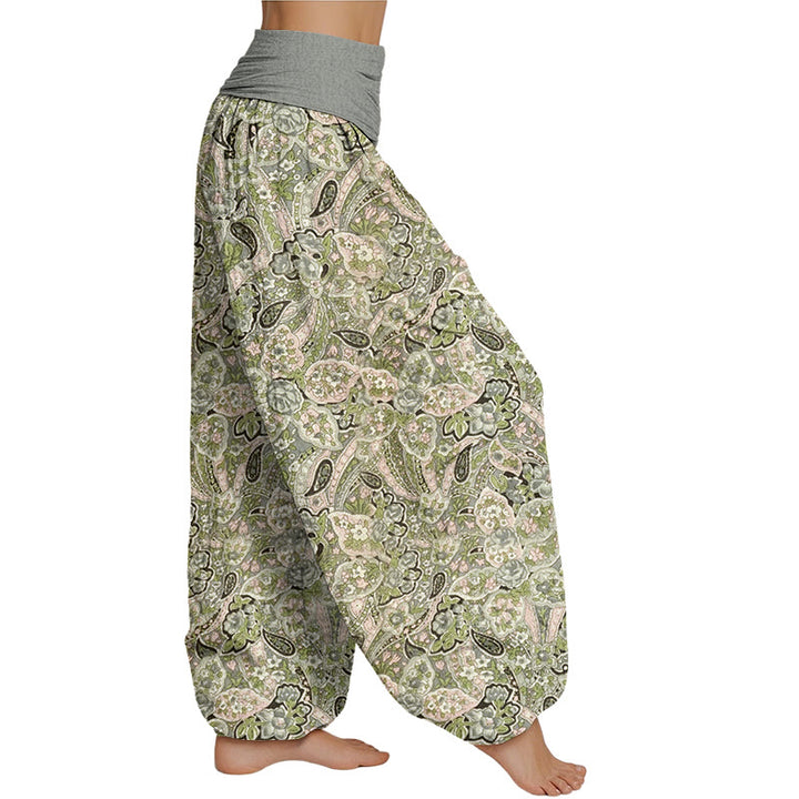 Buddha Stones Casual Cashew Flower Design Women's Elastic Waist Harem Pants