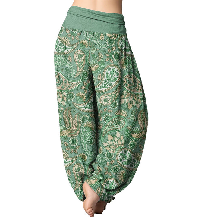 Buddha Stones Cashew Flower Peacock Sunflower Design Women's Elastic Waist Harem Pants