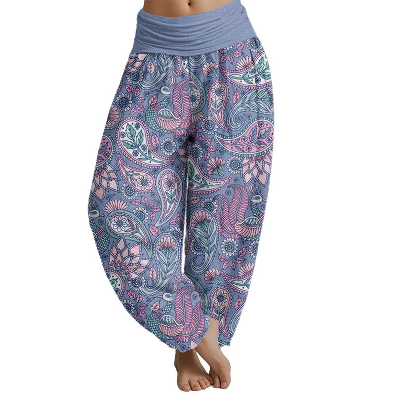 Buddha Stones Cashew Flower Peacock Sunflower Design Women's Elastic Waist Harem Pants