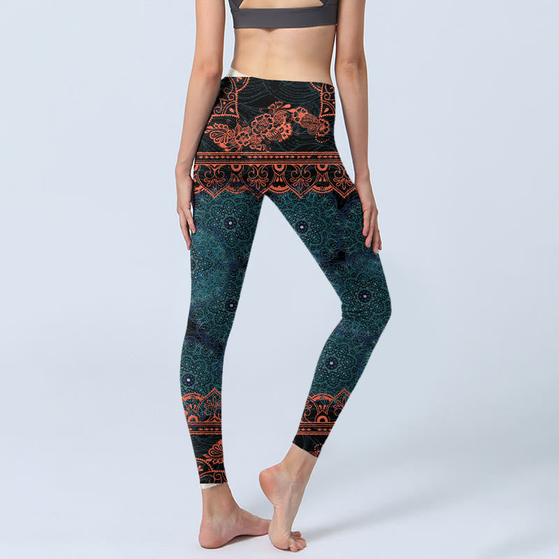 Buddha Stones Green Mandala Flower Print Gym Fitness Leggings Women's Yoga Pants - image 4