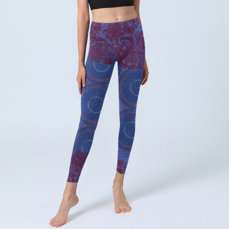 Buddha Stones Purple Compass Mandala Flower Print Gym Fitness Leggings Women's Yoga Pants - image 5