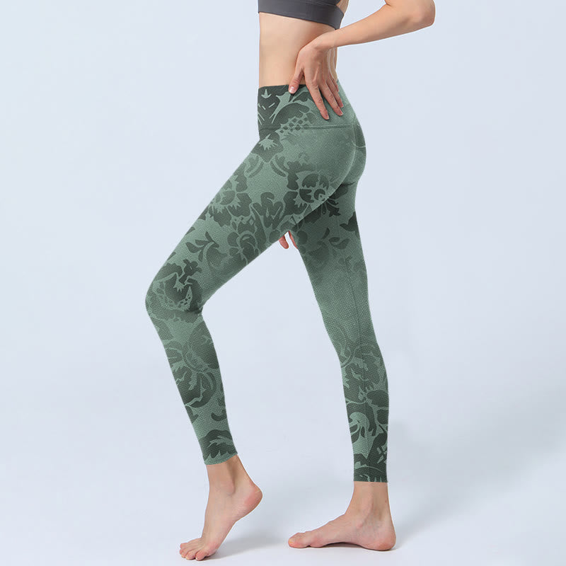 Buddha Stones Casual Flower Leaves Print Gym Fitness Leggings Women's Yoga Pants